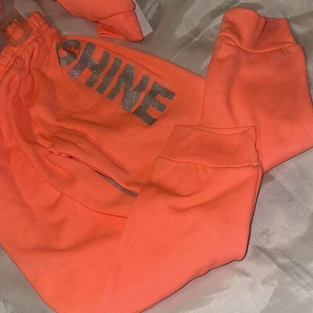 Diva Girls Neon Orange White Always Shine Glitter Hoodie Jogger Set Size 4/5 XS